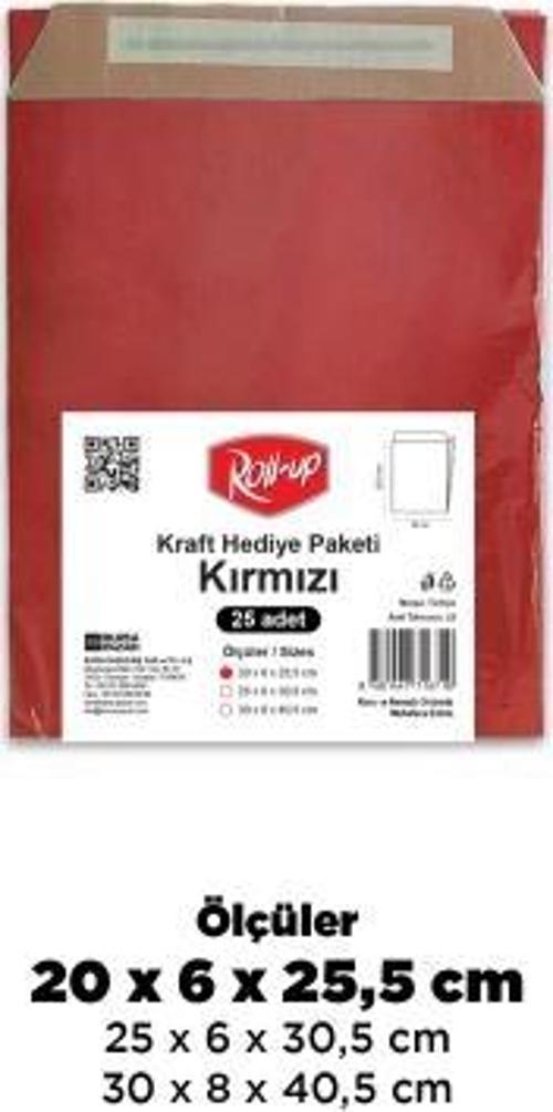 Roll-Up Kraft Hediye Paketi Kırmızı 20x6x25,5x4,5 25li
