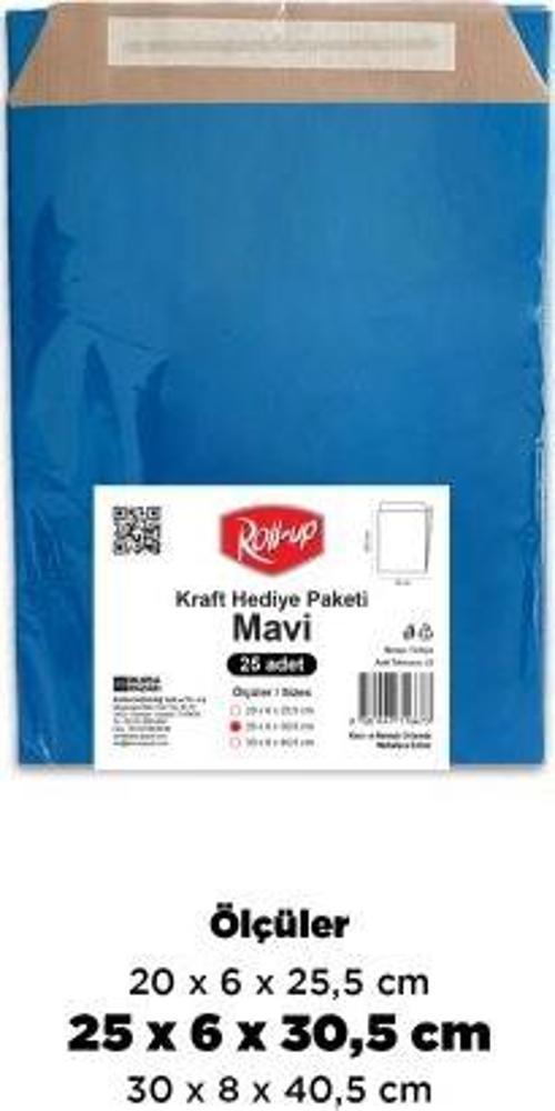 Roll-Up Kraft Hediye Paketi Mavi 25x6x30,5x4,5 25li
