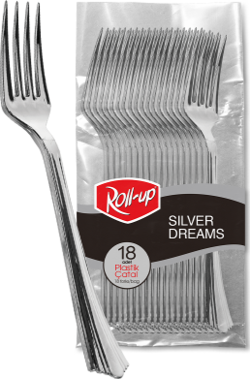Roll-Up Metal Görünümlü Plastik Çatal 18li