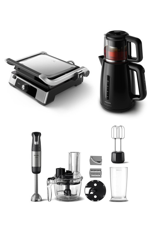 3'lü Çeyiz Seti (HD6301/90 Tost Makinesi + HD7301/00 Çay Makinesi + HR2695/01 Blender Seti)