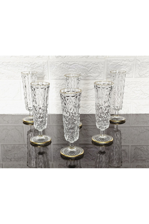 6 ADET KAHVE YANI FLÜT SU BARDAĞI KRİSTALİZE MODEL -GOLD DETAYLI 16 CM- 130 ML VICTORIA