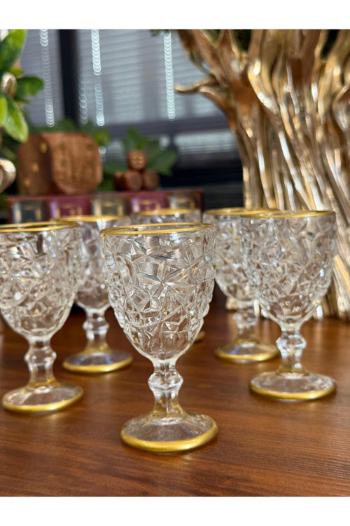 6 ADET KAHVE YANI SU BARDAĞI KRİSTALİZE MODEL - GOLD DETAYLI 80 ML 10 CM