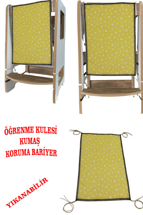 Öğrenme Kulesi Ek Ön Koruma Bariyer Kumaşı Çocuk Güvenlik Kule Ön Bariyer Yıkanabilir SARI 40x60 cm