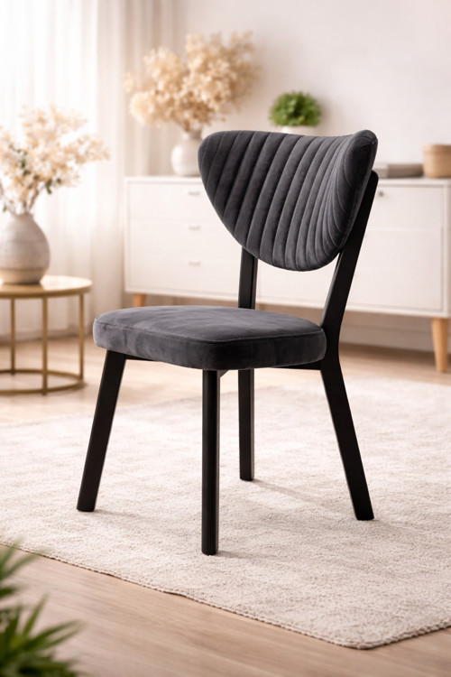 Elma Sandalye Modern Kadife Kapitone Sırtlı Mutfak Yemek Odası Balkon Kafe Sandalyesi 85 Cm