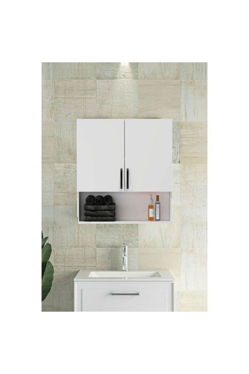 2 Kapaklı, Aynasız Ekonomik Banyo Lavabo Dolabı, Aynasız Üst Dolabı Beyaz