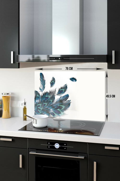 Cam Ocak Arkası Koruyucu | Plumas Desen | 49,5cm X 76cm