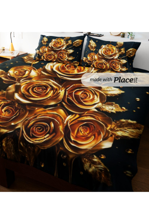 ÖZEL TASARIM ÇİFT KİŞİLİK NEVRESİM TAKIMI 240X260 CM PAMUK SATEN ANTİBAKTERİYEL GOLDROSE