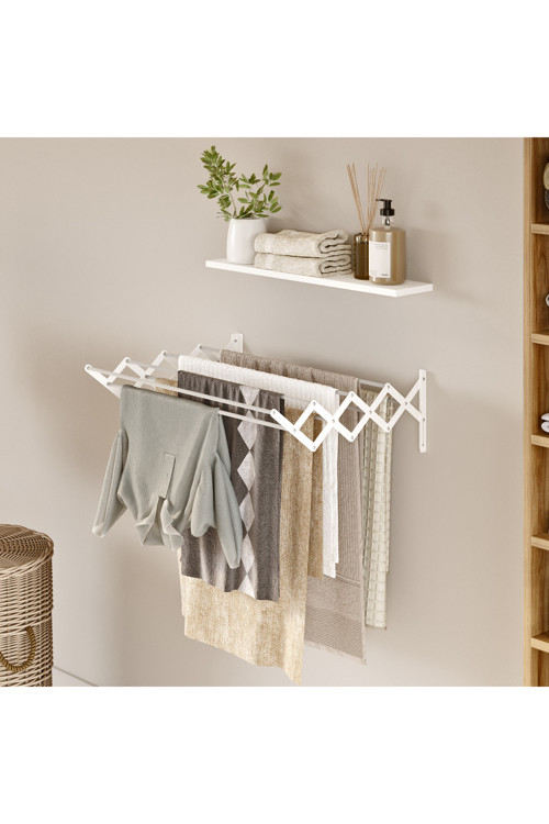 Akordiyon 70cm Çamaşır Kurutma Askısı Duvara Monte Katlanabilir Kurutmalık Banyo Balkon Beyaz