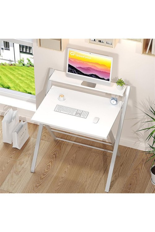 Bodo Metal Ayaklı Laptop Masası Katlanır Çalışma Masası Raflı Masa Katlanır Laptop Sehpası Beyaz - Beyaz
