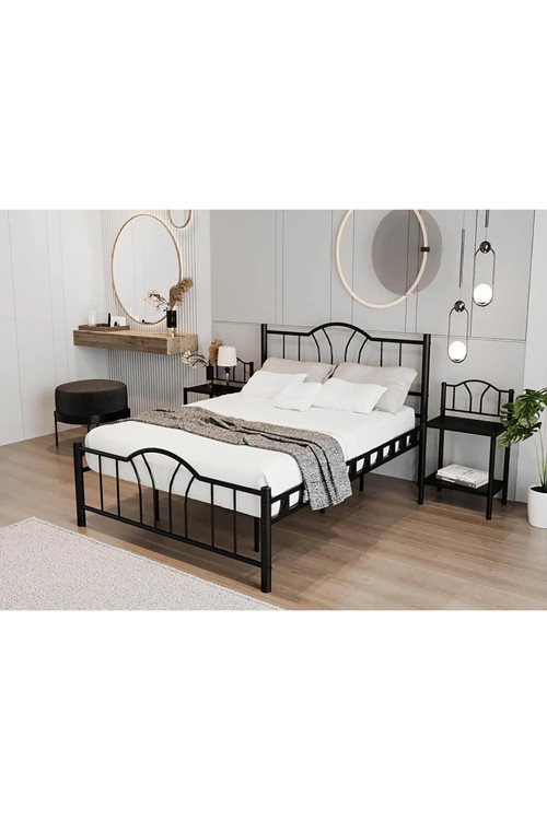 DZGN HOME LENA ÇİFT KİŞİLİK FERFORJE METAL KARYOLA - SİYAH