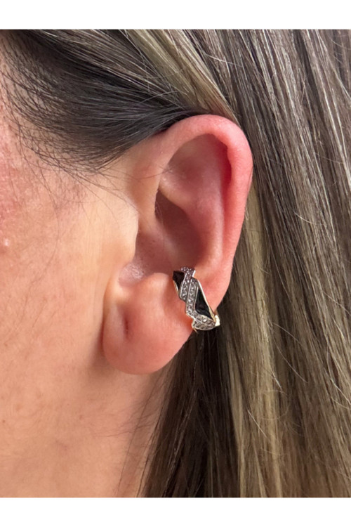 Taşlı Siyah Earcuff (Kıkırdak Küpesi)