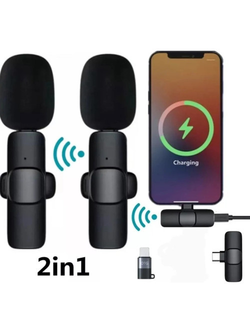 K9 Iphone ve Type-C Uyumlu Kablosuz Yaka Mikrofonu Tak Çalıştır Çiftli Yaka Mikrofonu