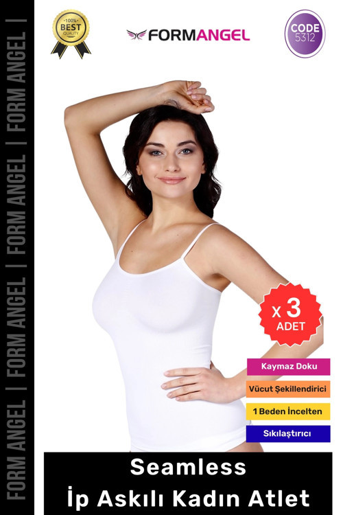 #KadınAtlet Fit Kalıp Seamless U Yaka İnce Sabit Askılı Kadın Toparlayıcı İp Askılı Atlet - 3 Adet