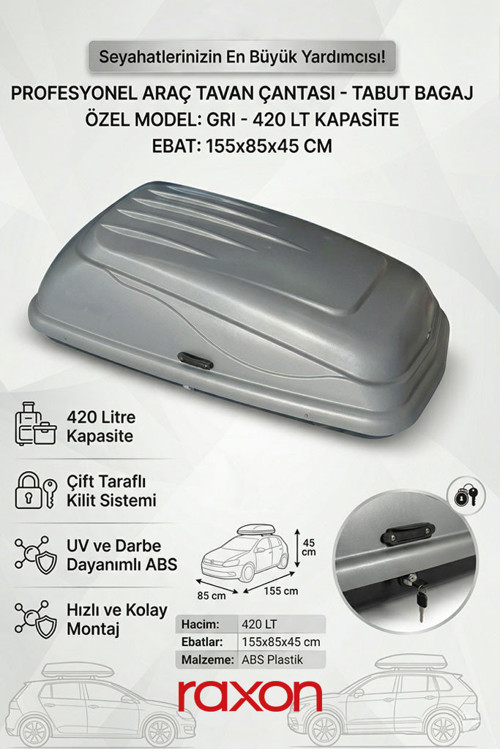 Tabut Bagaj 420 Lt Gri 155x85x45 Cm PND Serisi Araç Üstü Port Bagaj