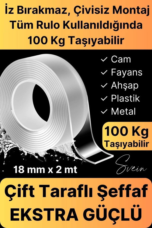 Ekstra Güçlü Çift Taraflı Bant İz Bırakmaz Şeffaf Çok Amaçlı Tamir Silikon Montaj Bandı 18mm X 2mt