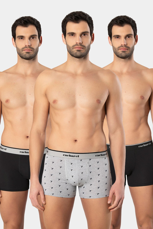 Erkek Desenli Likrali Boxer 3'lü Paket 1339/Siyah 4