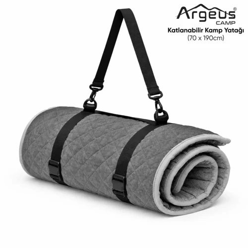 Katlanır Kamp Yatağı - Yer Yatağı - Taşınabilir - Argeus - Antrasit - 70x190cm  - Su Geçirmez Zemin, Karavan, Anne Yanı