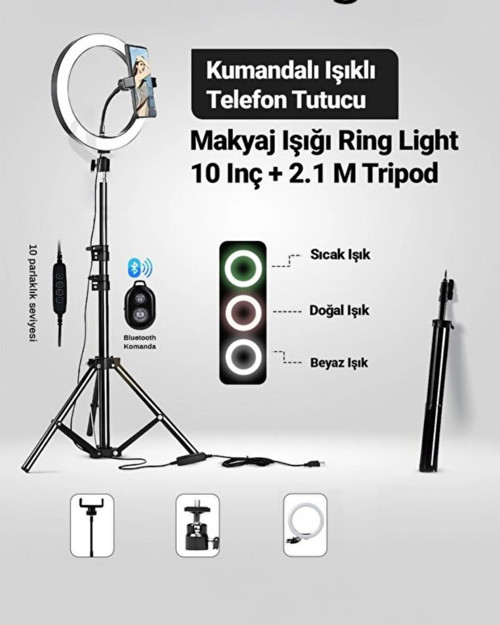 Tripod profesyonel fotoğraf video çekimi kumandalı telefon tutucu YouTuber tripot ışıklı