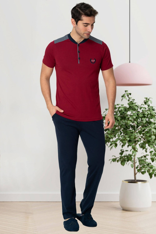 By Mecit 2773 Bordo Kısa Kollu Erkek Pijama Takımı