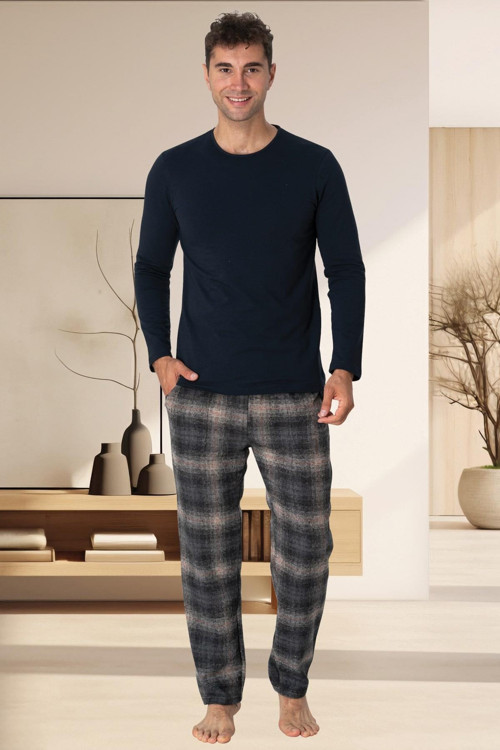 Mecit 2800 Lacivert Ekoseli Büyük Beden Erkek Pijama Takımı