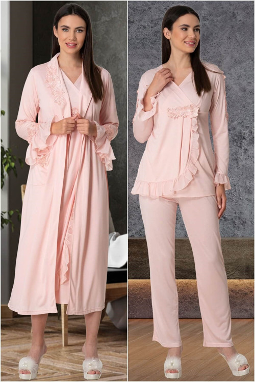 Mecit 5559 Pudra Sabahlık Pijama Gecelik Lohusa Set