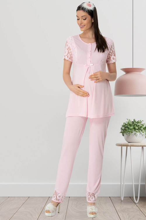 Mecit 5410 Pembe Dantelli Lohusa Pijama Takımı