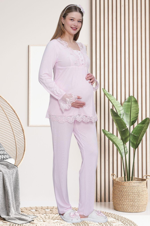 Mecit 6300 Pembe Dantelli Hamile Lohusa Pijama Takımı