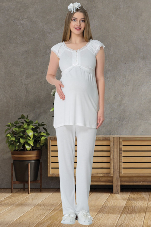 Mecit 5609 Ekru Hamile Lohusa Pijama Takımı