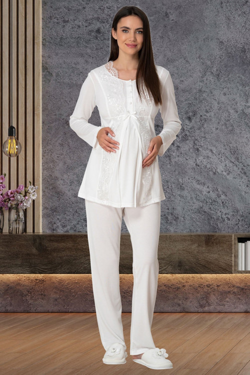 Mecit 5538 Ekru Lohusa Pijama Takımı