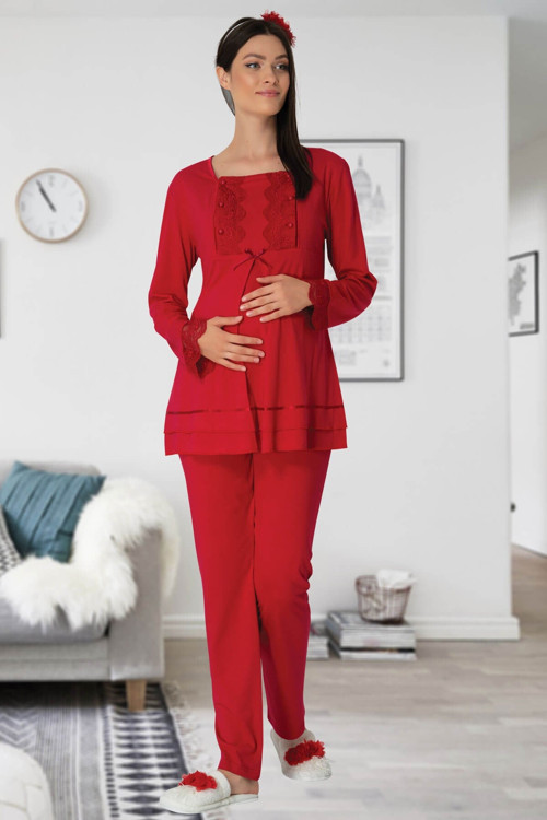 Carpediem L.R. Kırmızı 1506 Hamile Lohusa Pijama Takımı