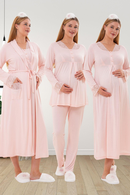 Mecit 6332 Pudra Sabahlık Gecelik Pijama Hamile Lohusa Set