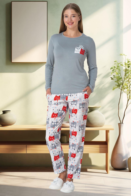 Mecit 5819 Gri Kadın Pijama Takımı