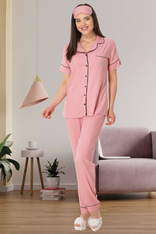 Mecit 5488 Pembe Önden Düğmeli Kadın Pijama Takımı