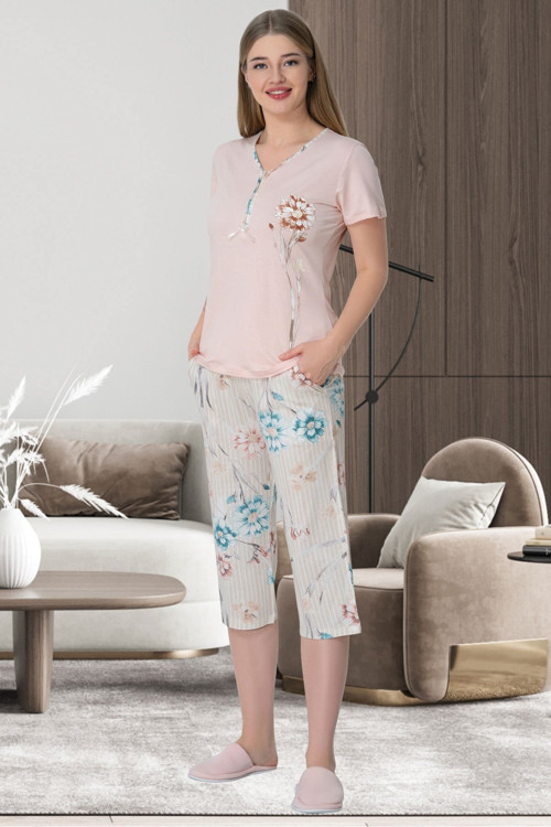 Mecit 5630 Pudra Capri Kadın Pijama Takımı