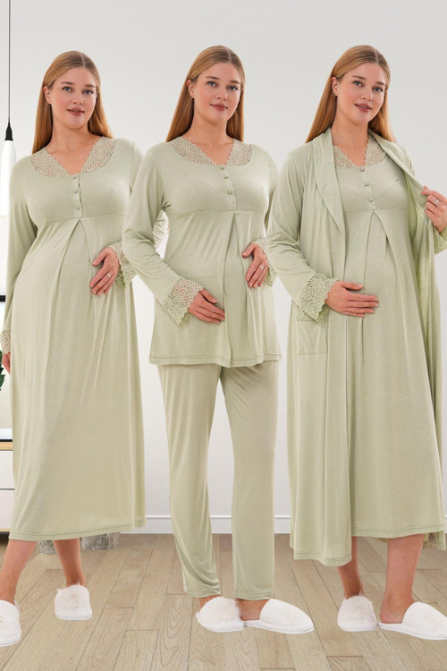 Mecit 6332 Yeşil Sabahlık Gecelik Pijama Hamile Lohusa Set