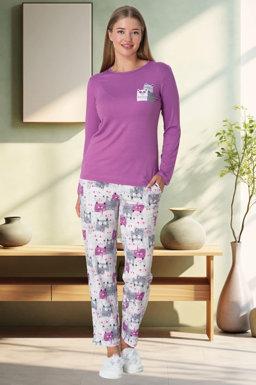 Mecit 5819 Mor Kadın Pijama Takımı