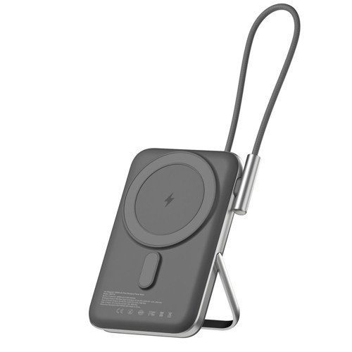 Magsafe Powerbank 10000 mAh Standlı 20W Dahili Type-C Kablolu Taşınabilir Hızlı Şarj Cihazı Siyah