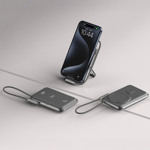 Juo Magsafe Powerbank 10000 mAh Standlı 20W Dahili Type-C Kablolu Taşınabilir Hızlı Şarj Cihazı Siyah 3