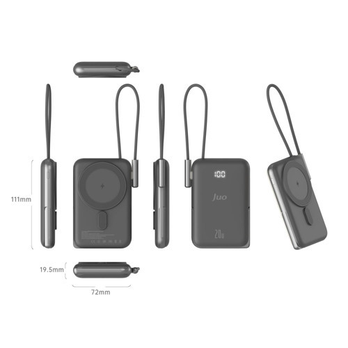 Juo Magsafe Powerbank 10000 mAh Standlı 20W Dahili Type-C Kablolu Taşınabilir Hızlı Şarj Cihazı Siyah 7
