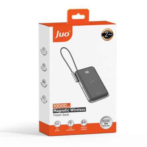 Juo Magsafe Powerbank 10000 mAh Standlı 20W Dahili Type-C Kablolu Taşınabilir Hızlı Şarj Cihazı Siyah 8