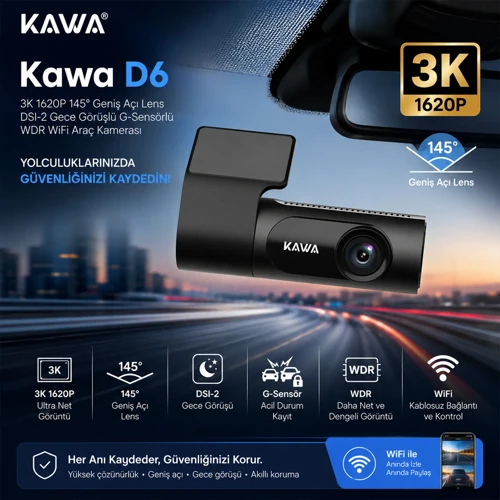 D6 2K 1440P WiFi Araç Kamerası 145° Geniş Açı WDR Ön Kamera