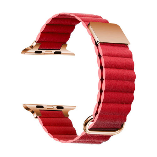 Maks Technology Watch Ultra 49mm Uyumlu KRD-78 PU Deri Kordon Strap Kayış MKST- Kırmızı