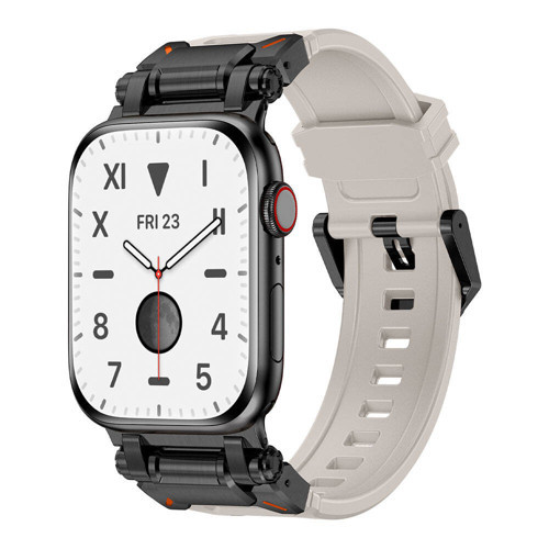 Watch 44mm MKST- KRD-101 Titanyum Metal Başlıklı Silikon Kordon-Siyah-Starlight