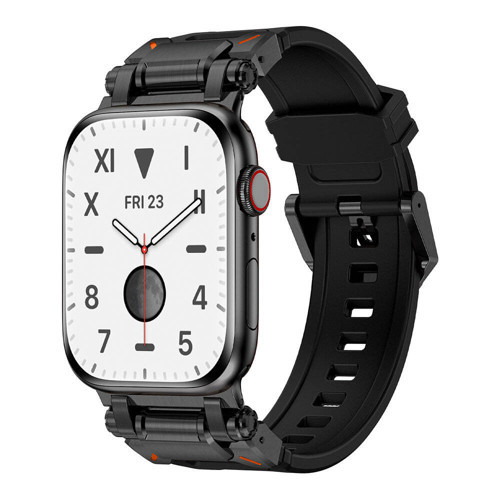 Watch 44mm MKST- KRD-101 Titanyum Metal Başlıklı Silikon Kordon-Siyah
