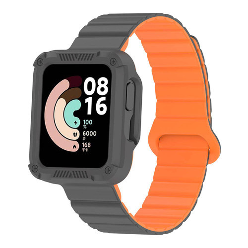 Redmi Watch 1 Silikon Kordon MKST KRD-105 Strap Kayış-Gri-Turuncu