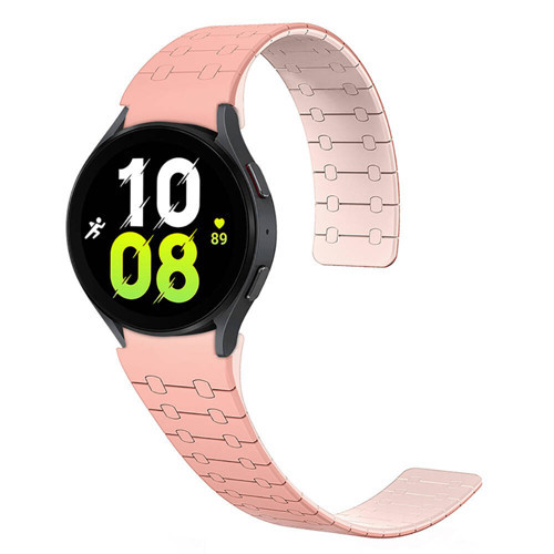 Galaxy Watch 5 44mm MKST KRD-111 20mm Çizgili Desenli Silikon Kordon-Pembe