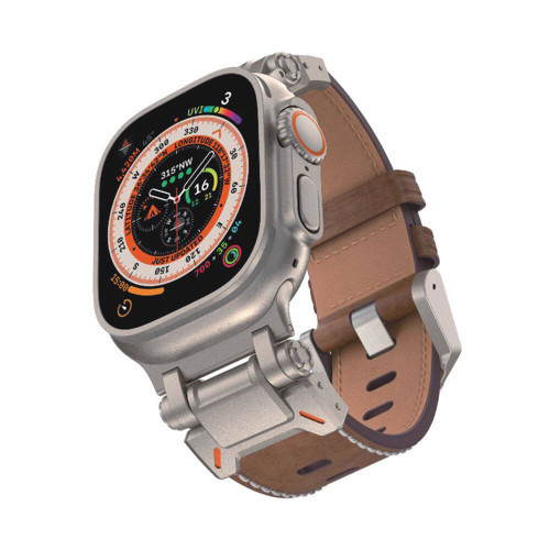 Watch 44mm MKST- KRD-114 Metal Başlıklı Suni Deri Kordon-Açık Kahve