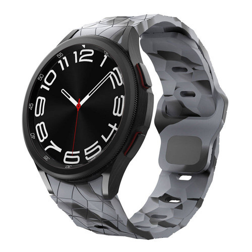 Galaxy Waych 5 44mm MKST KRD-116 20mm Futbol Desenli Spor Tasarımlı Silikon Kordon-Siyah-Gri