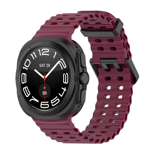 Galaxy Watch Ultra 47mm MKST KRD-118 Tırtıklı Tasarım Silikon Kordon-Koyu Kırmızı