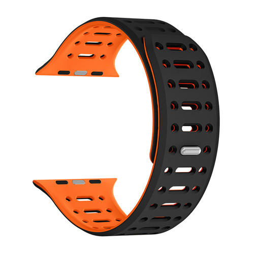 Watch Ultra 49mm Uyumlu MKST KRD-124 Silikon Kordon Strap Kayış-Siyah-Turuncu